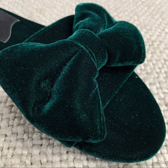 Charles David bow slipper sandals velvet green - Picture 4 of 14